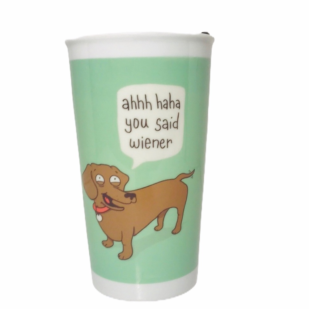 NWOT Society6 Wiener Dog Mug Tumbler with cap